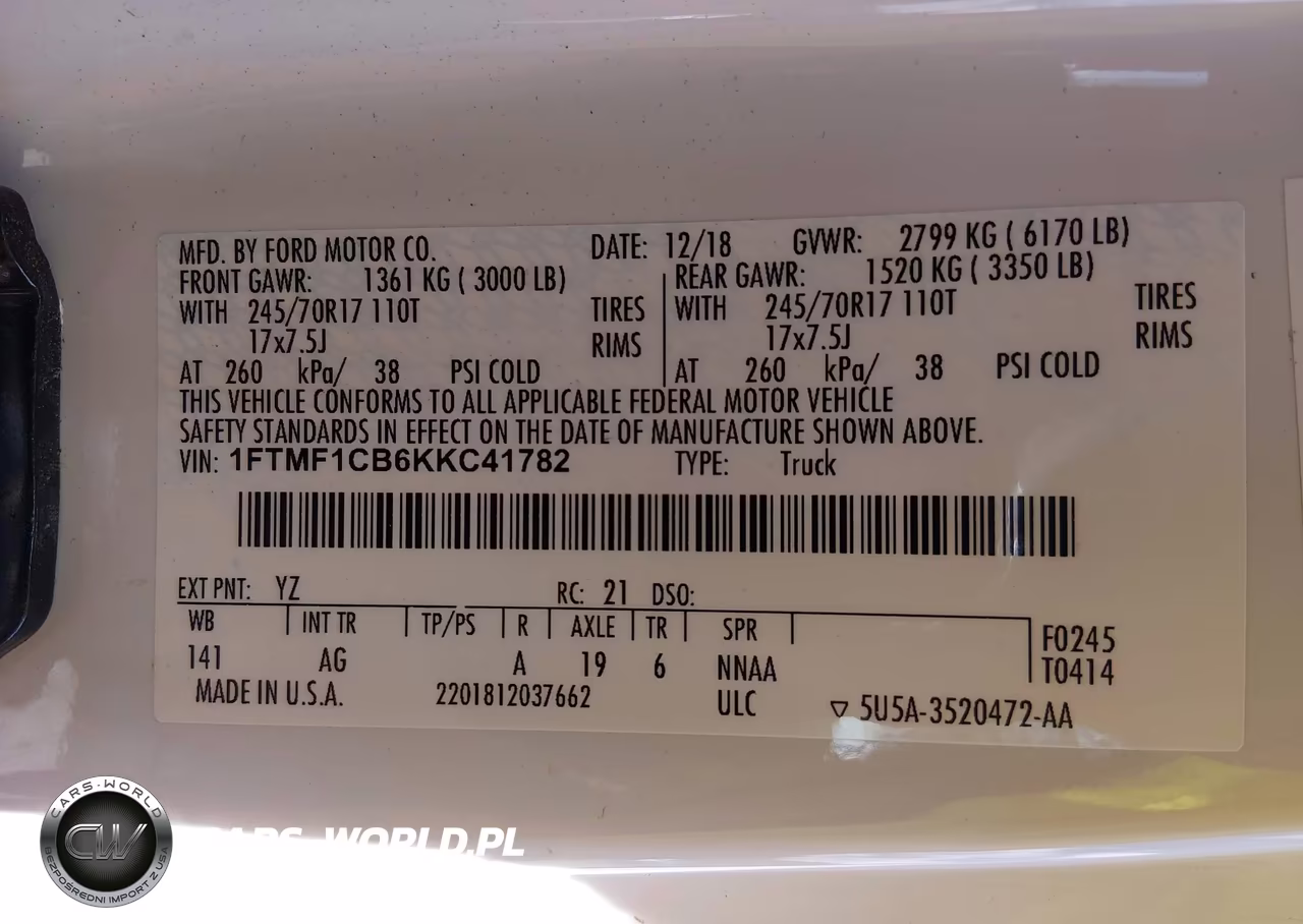 2019 Ford F-150 Xl VIN:1FTMF1CB6KKC41782 - 9