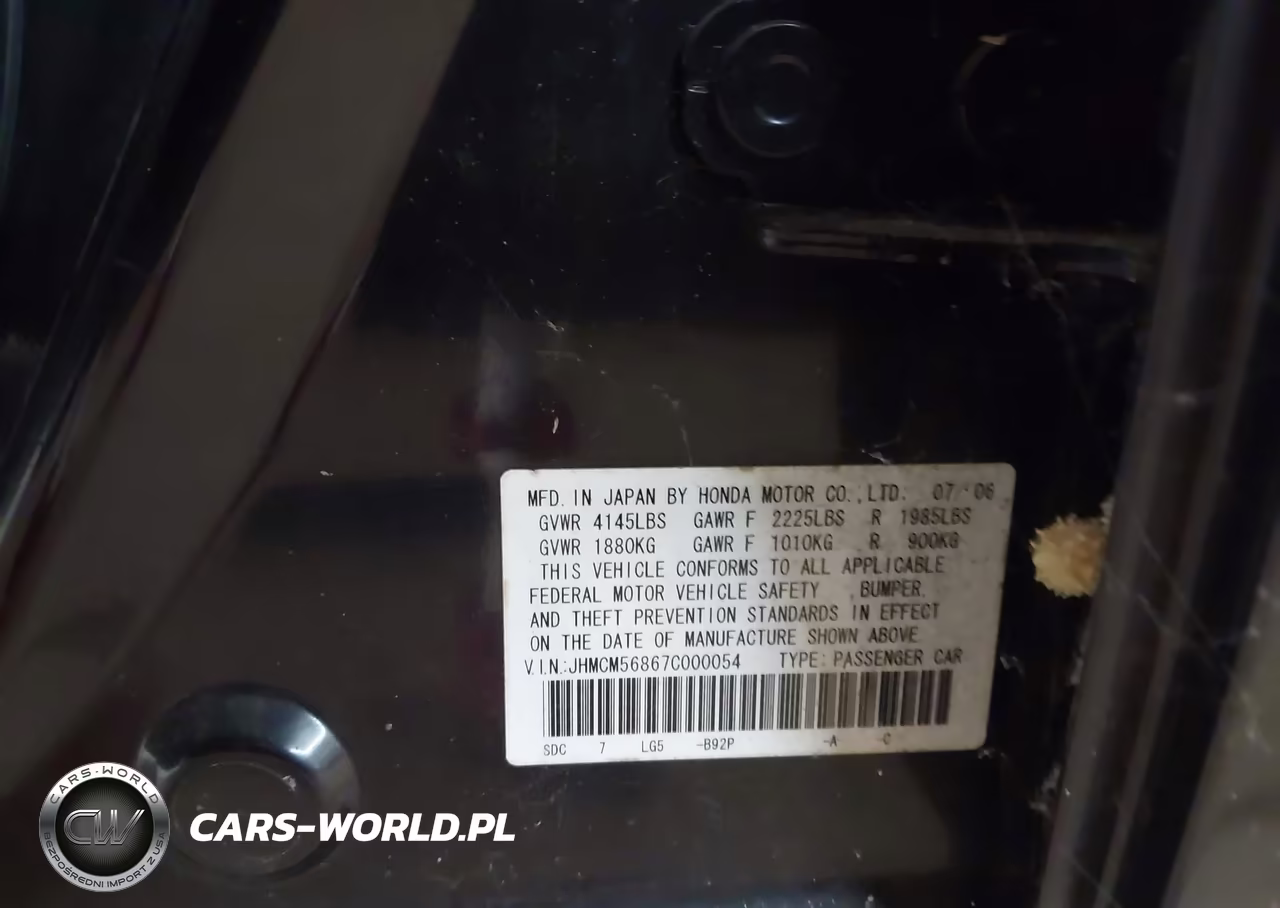 2007 Honda Accord 2.4 Ex VIN:JHMCM56867C000054 - 9