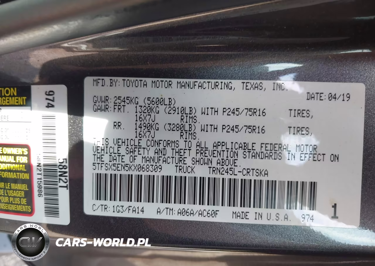 2019 Toyota Tacoma Sr VIN:5TFSX5EN5KX068309 - 9