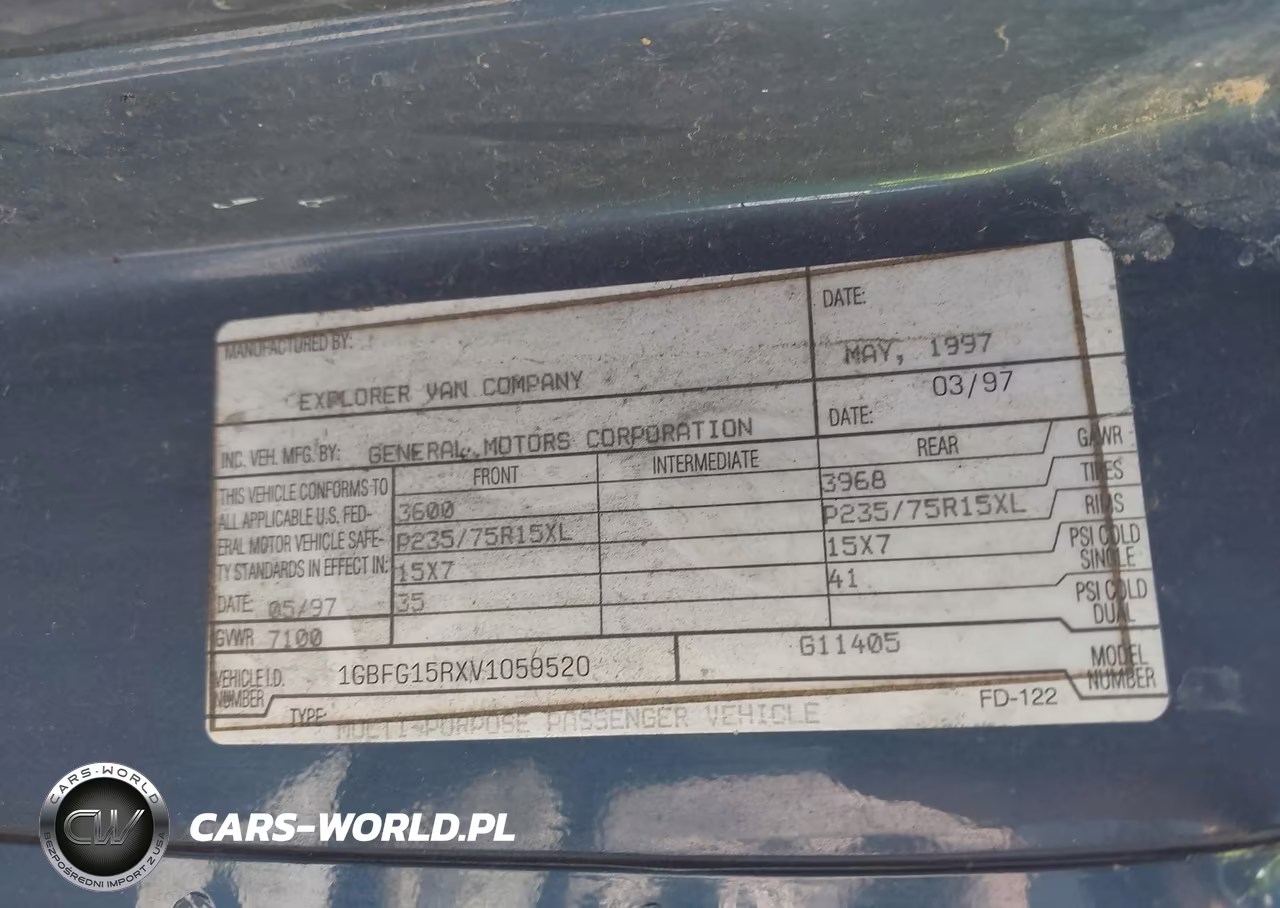 1997 Chevrolet Chevy Van Yf7 Upfitter Pkg. VIN:1GBFG15RXV1059520 - 9