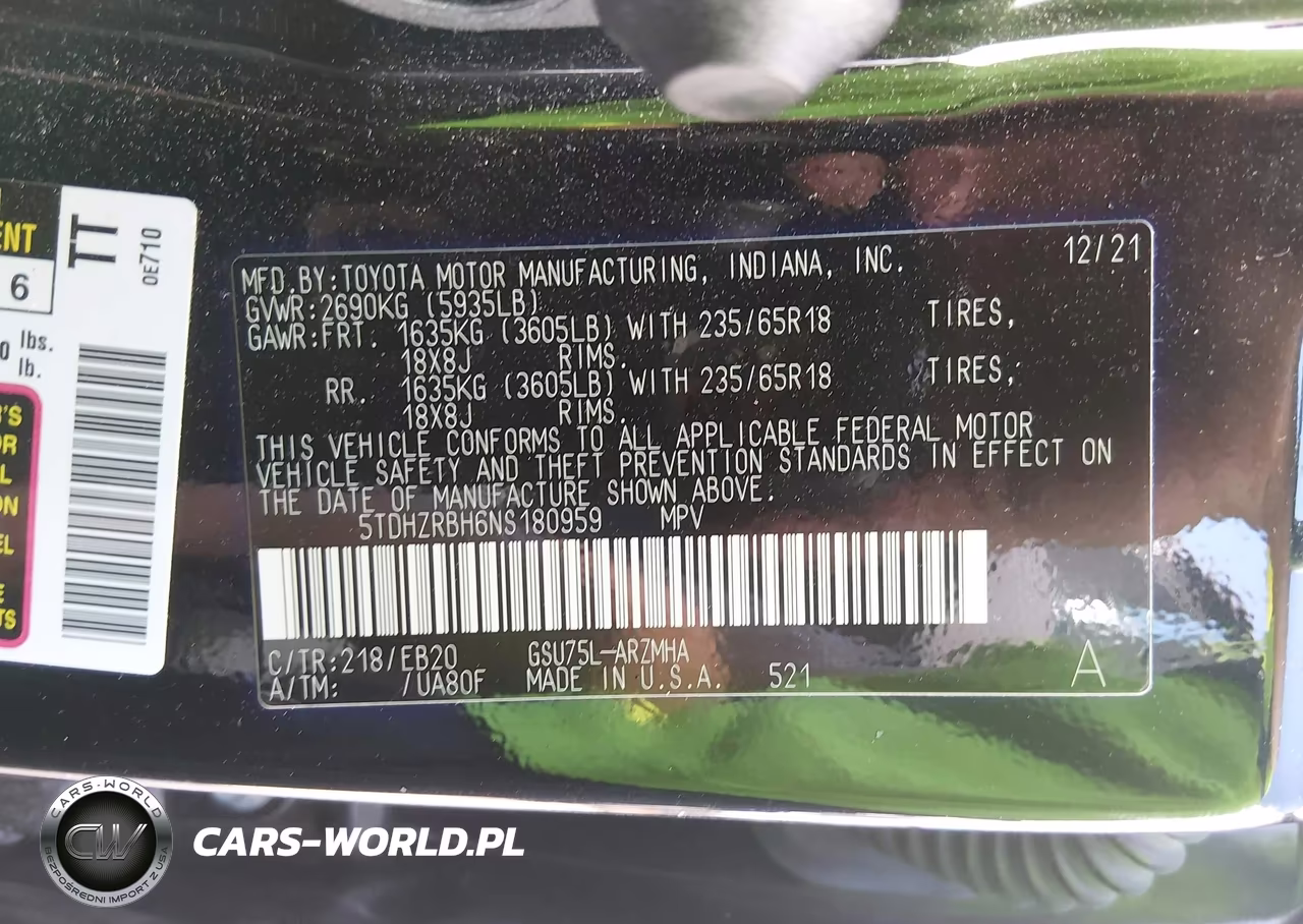 2022 Toyota Highlander Xle VIN:5TDHZRBH6NS180959 - 9