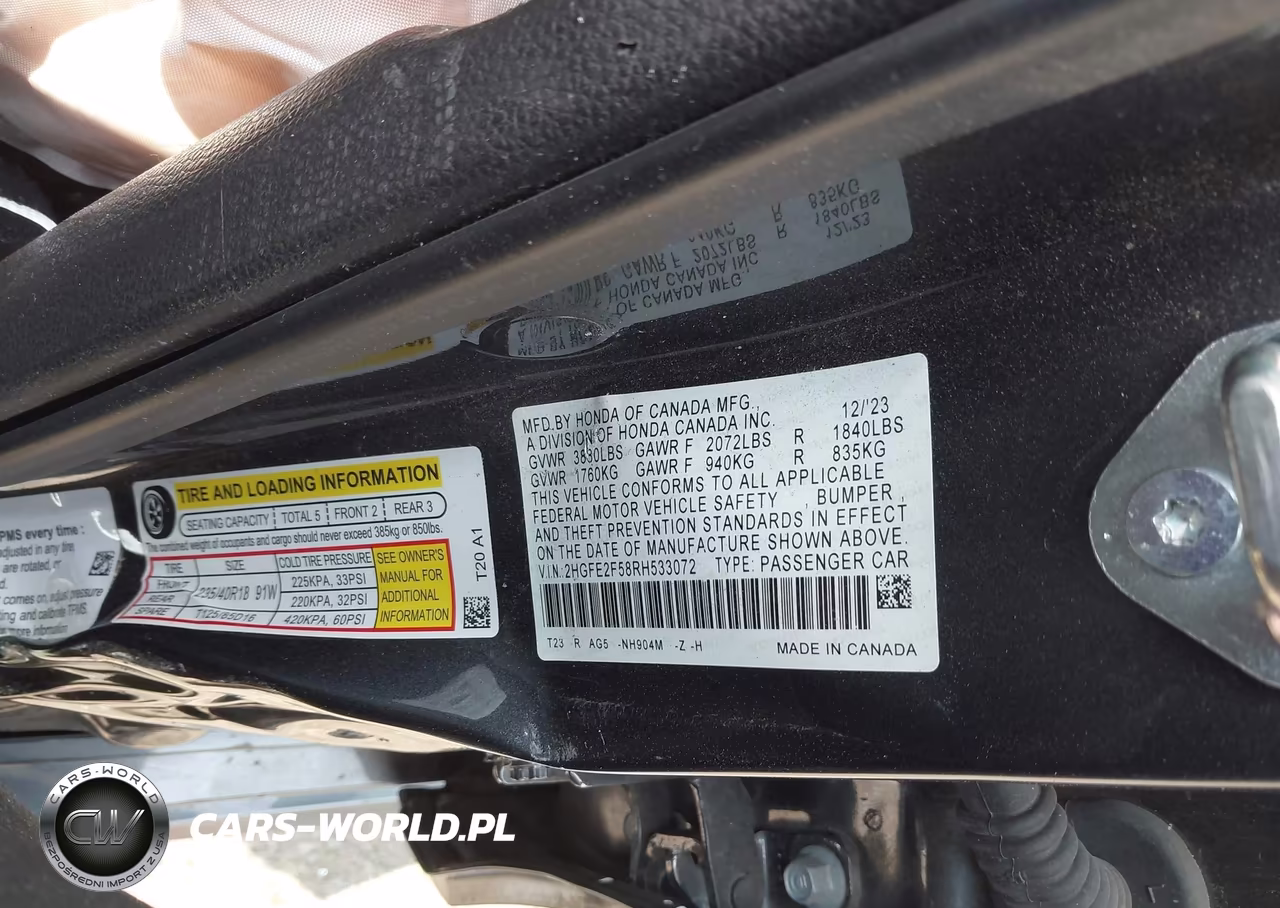 2024 Honda Civic Sport VIN:2HGFE2F58RH533072 - 9
