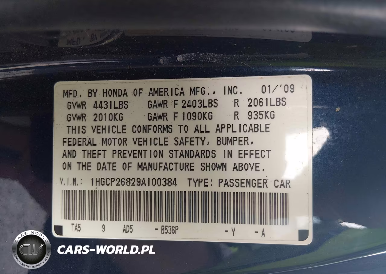 2009 Honda Accord 2.4 Ex-L VIN:1HGCP26829A100384 - 9