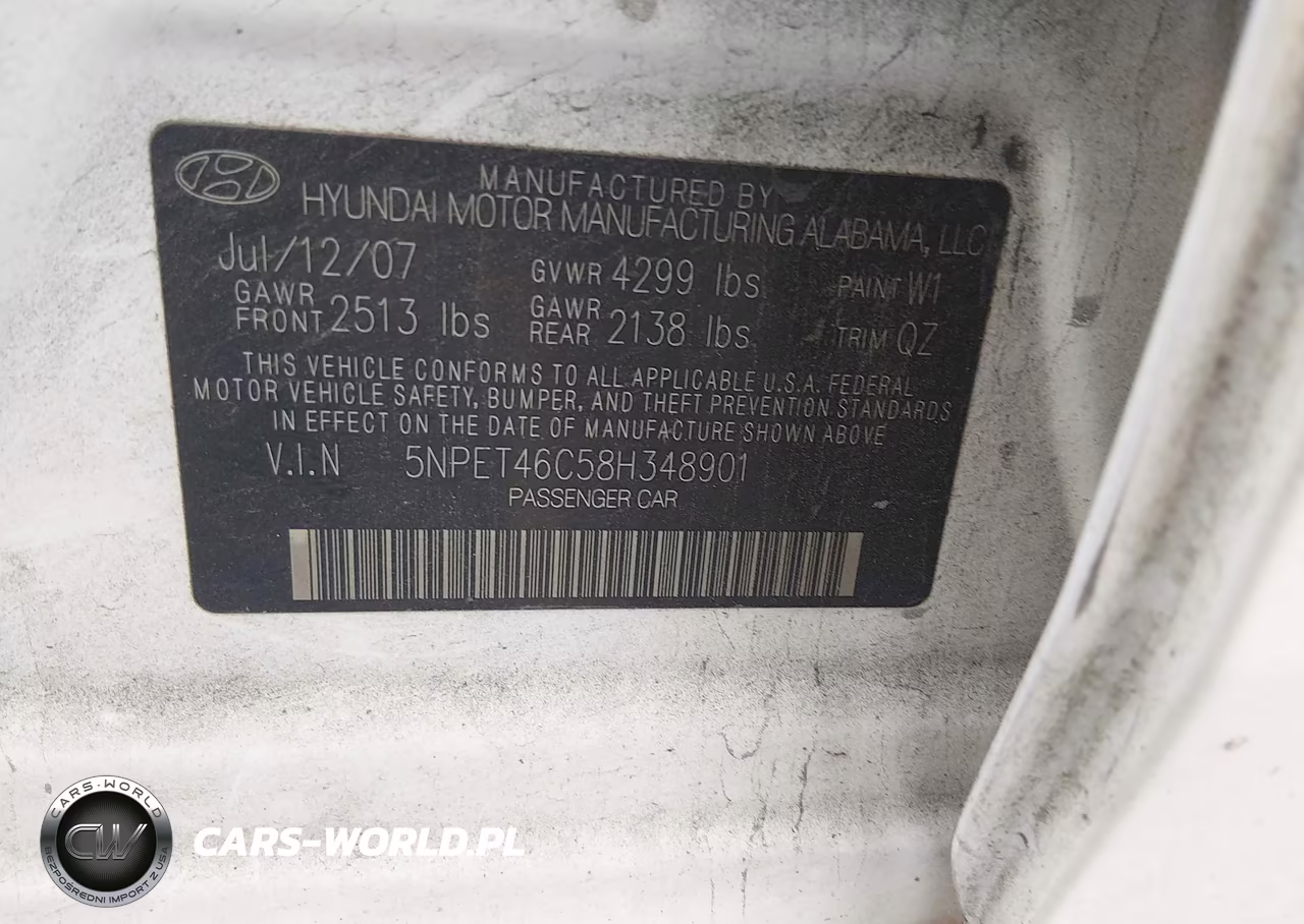 2008 Hyundai Sonata Gls VIN:5NPET46C58H348901 - 9