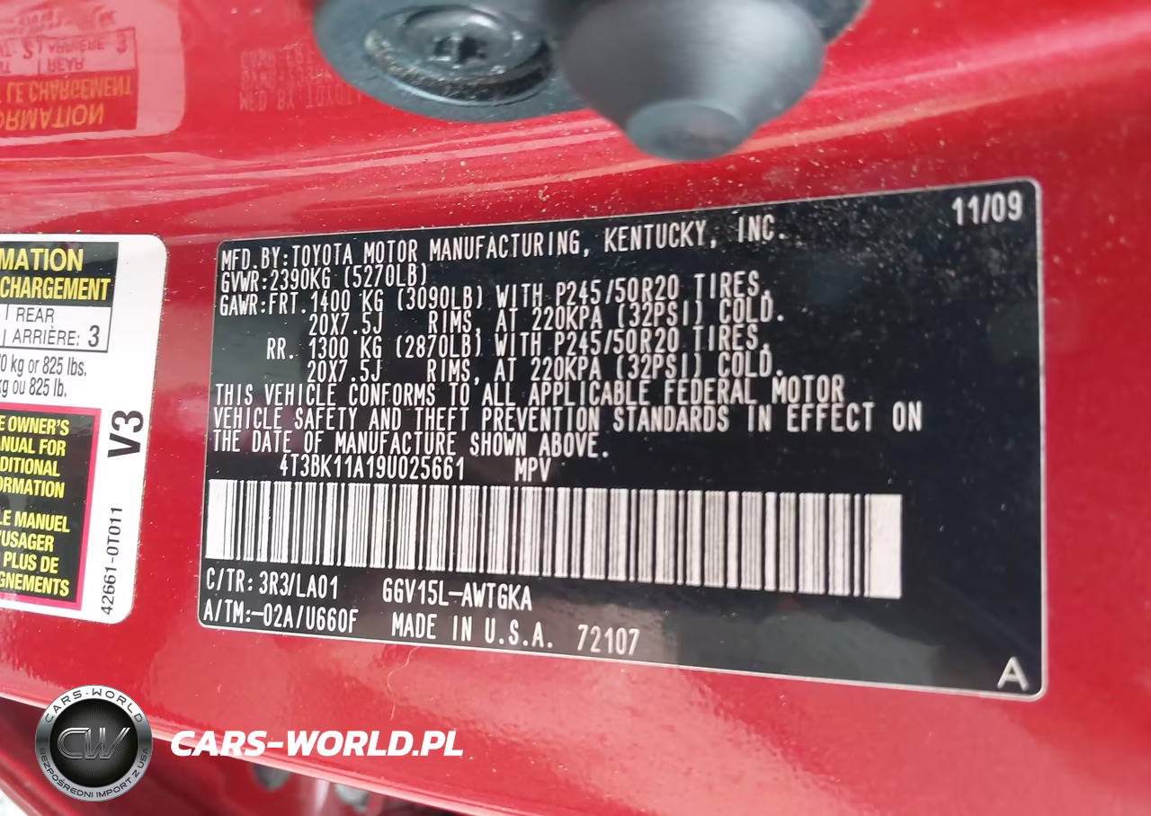 2009 Toyota Venza Base V6 VIN:4T3BK11A19U025661 - 9