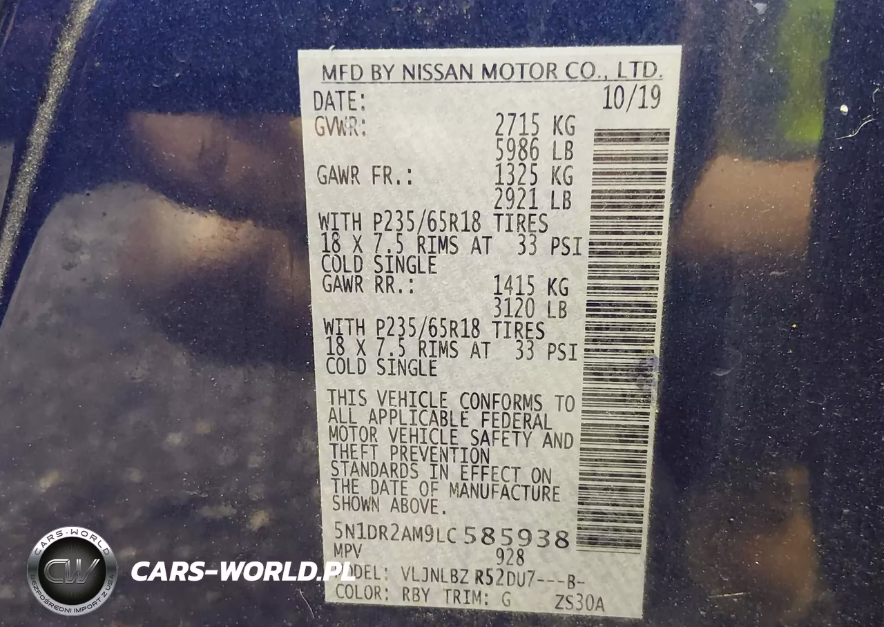 2020 Nissan Pathfinder S 4Wd VIN:5N1DR2AM9LC585938 - 9