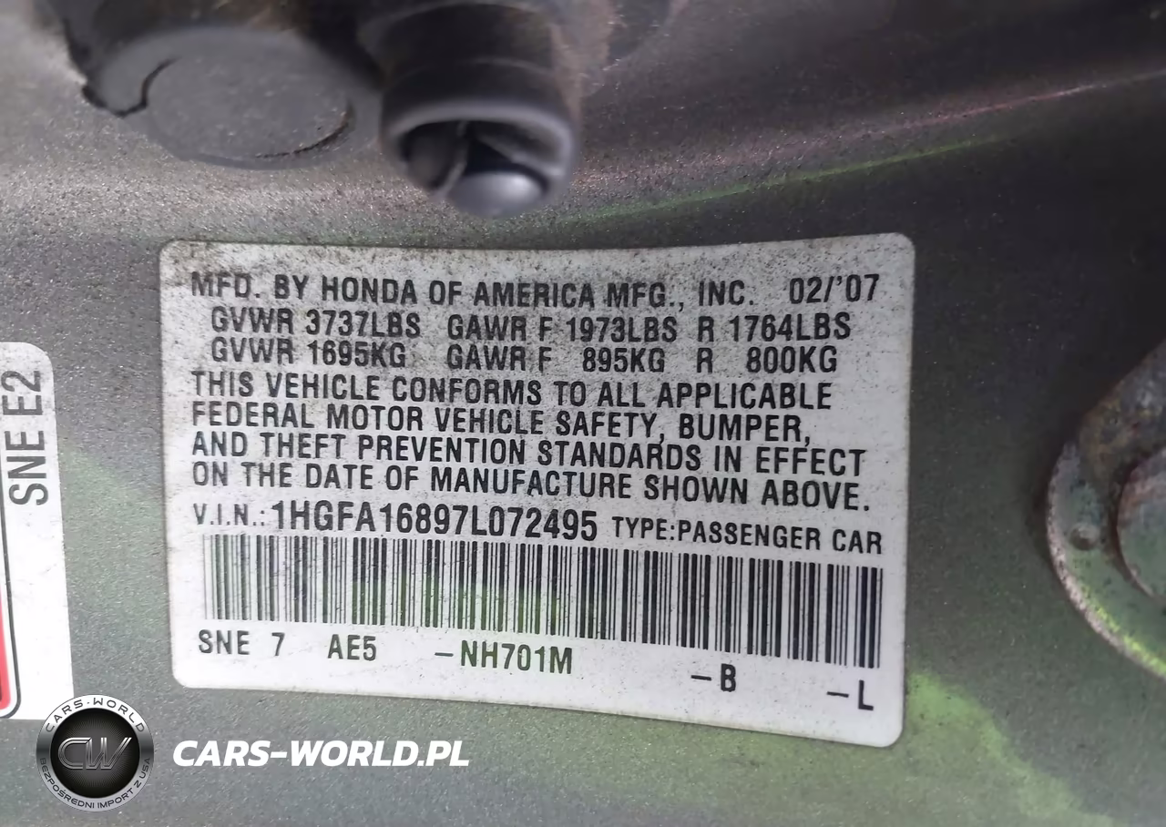 2007 Honda Civic Ex VIN:1HGFA16897L072495 - 9