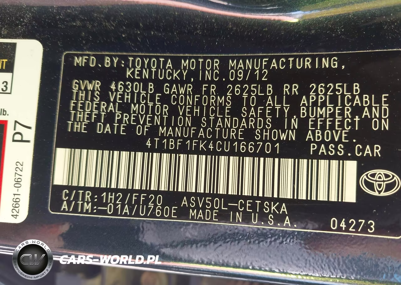 2012 Toyota Camry Se VIN:4T1BF1FK4CU166701 - 9