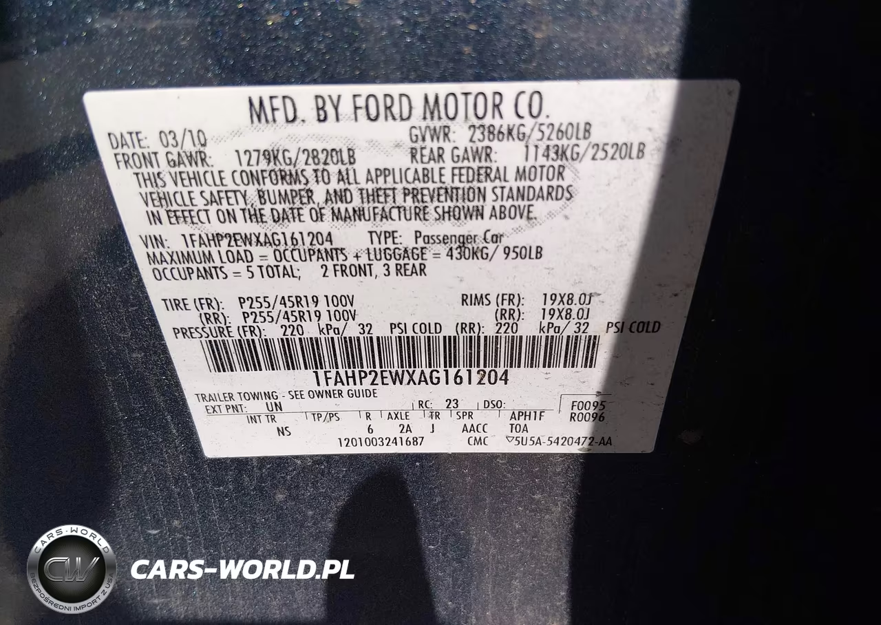 2010 Ford Taurus Sel VIN:1FAHP2EWXAG161204 - 9