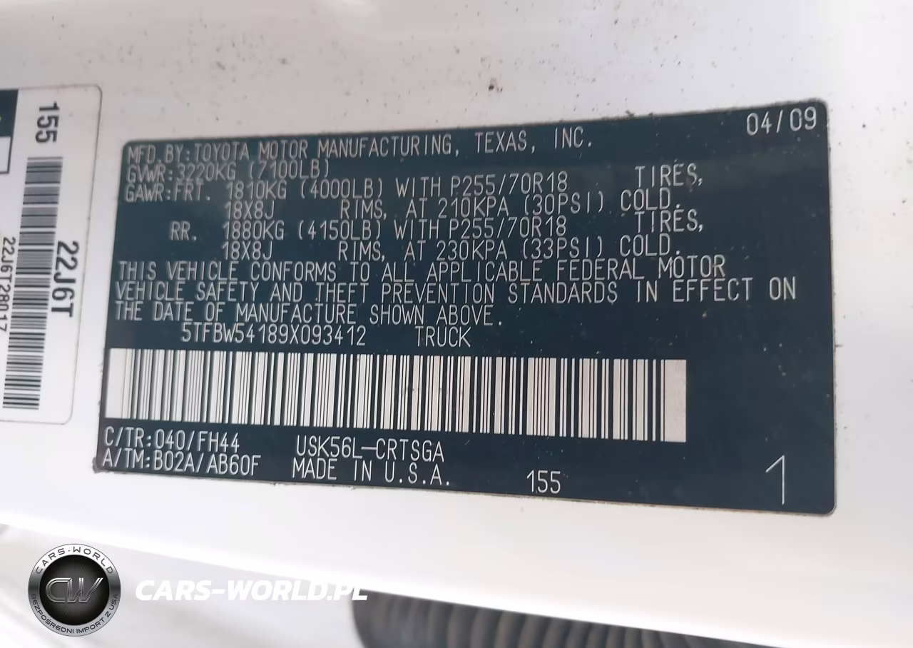 2009 Toyota Tundra Grade 5.7L V8 VIN:5TFBW54189X093412 - 9