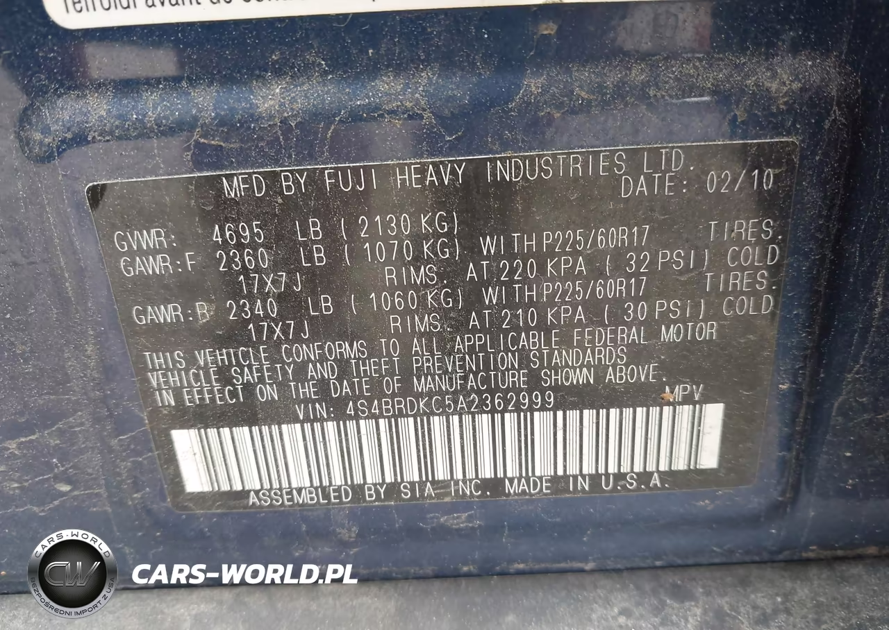 2010 Subaru Outback 3.6R Limited VIN:4S4BRDKC5A2362999 - 9