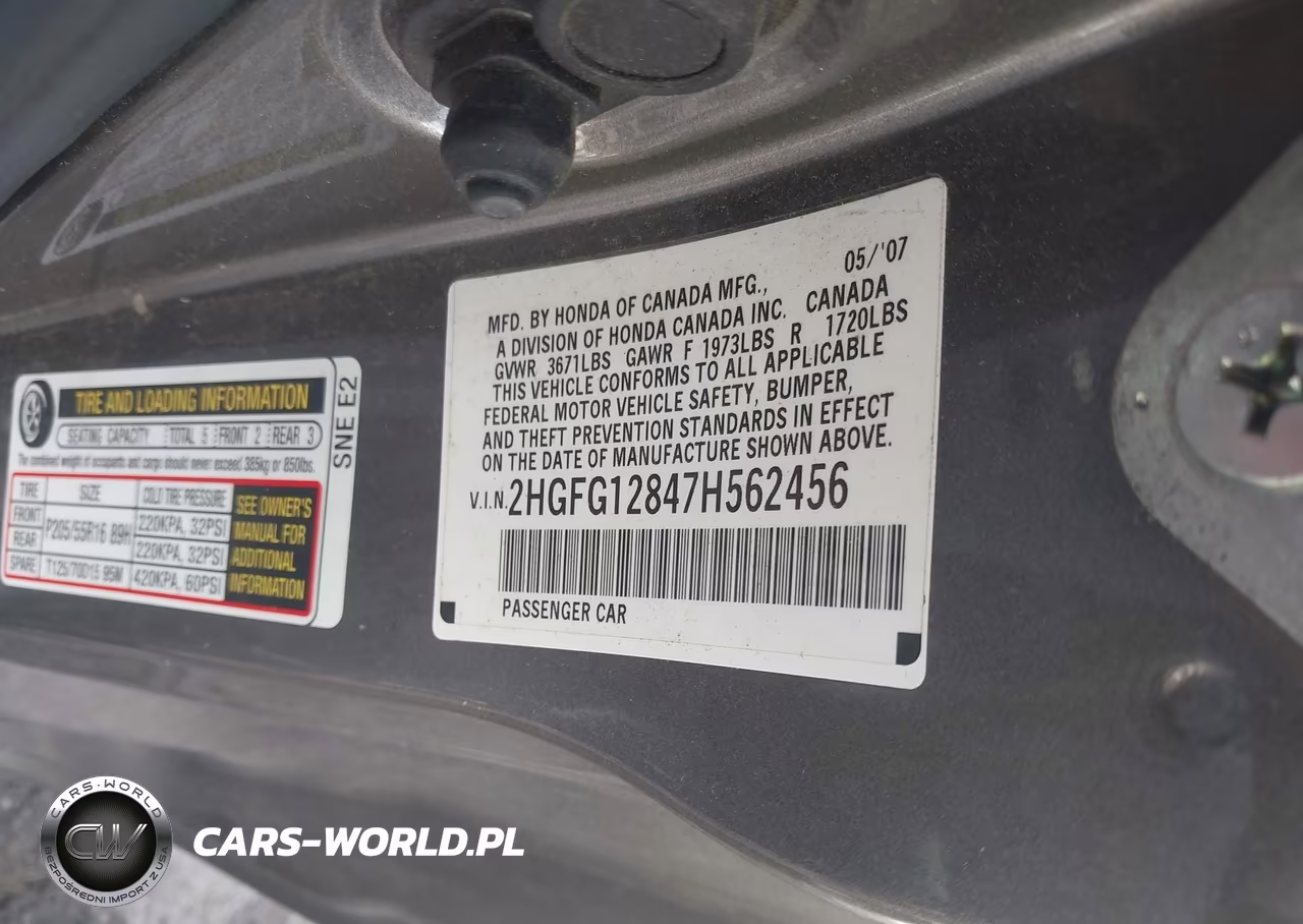 2007 Honda Civic Ex VIN:2HGFG12847H562456 - 9