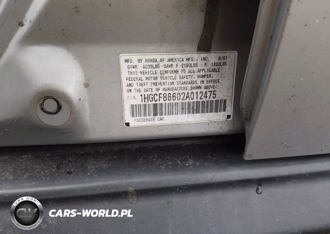 2002 Honda Accord 2.3 Vp VIN:1HGCF86602A012475 - 9