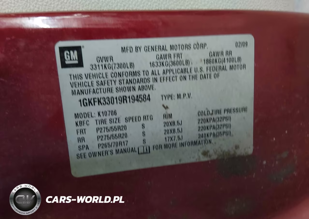 2009 GMC Yukon Slt W-4Sb VIN:1GKFK33019R194584 - 9