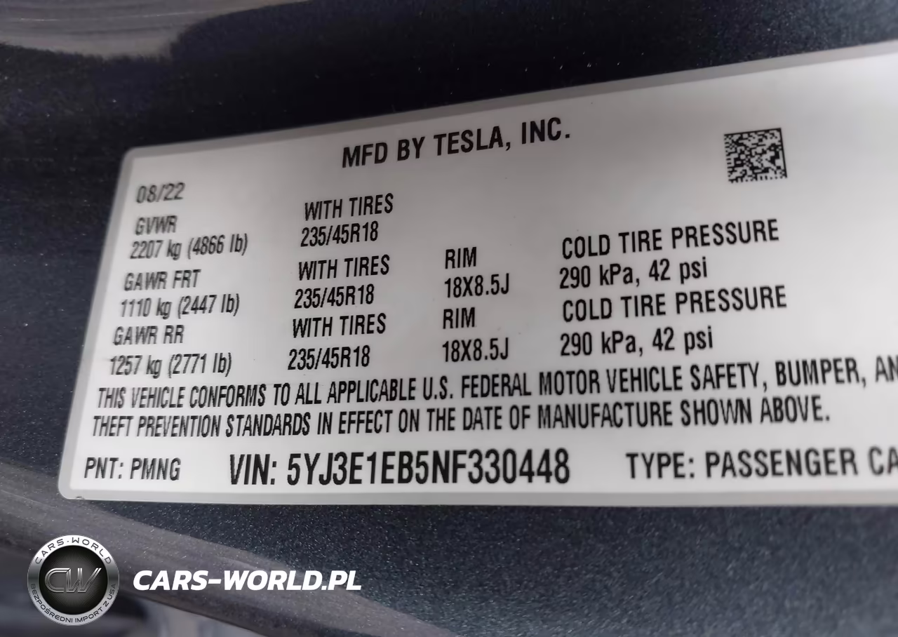 2022 Tesla Model 3 Long Range Dual Motor All-Wheel Drive VIN:5YJ3E1EB5NF330448 - 9