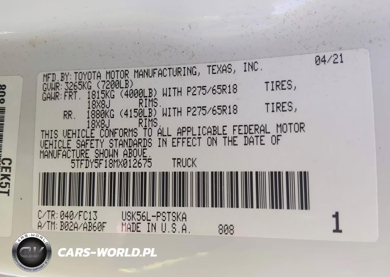 2021 Toyota Tundra Sr5 VIN:5TFDY5F18MX012675 - 9