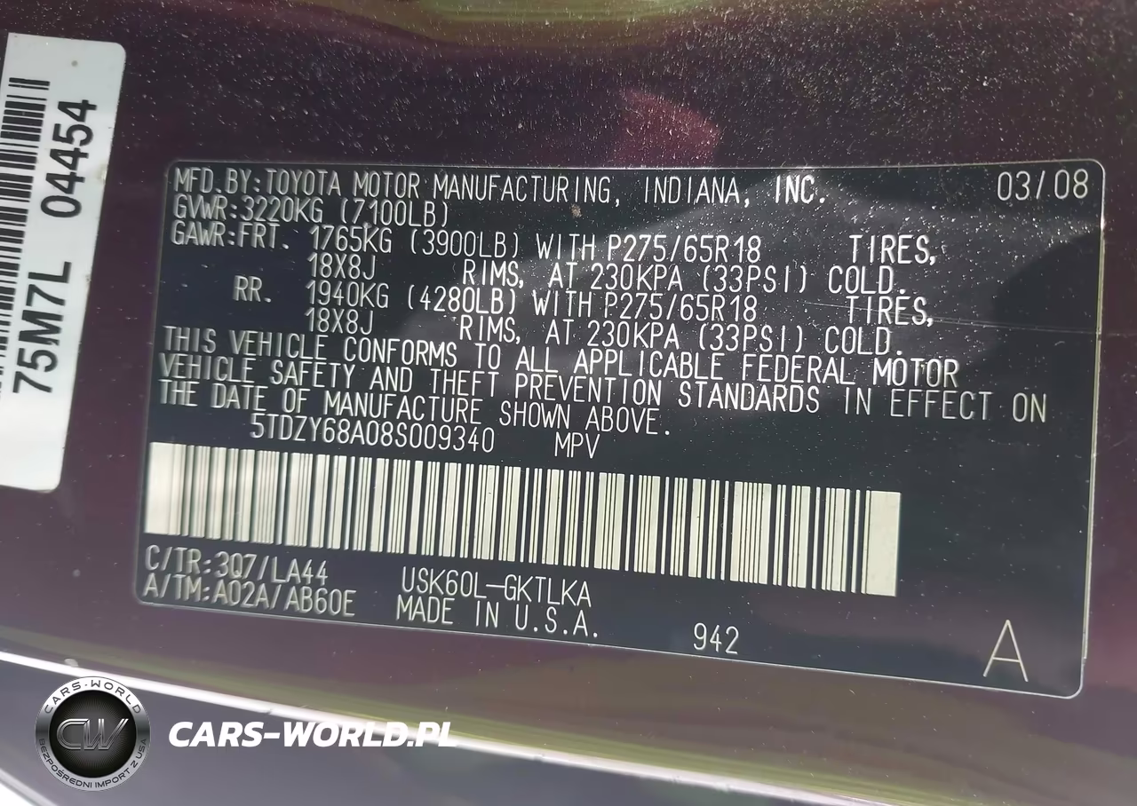 2008 Toyota Sequoia Limited 5.7L V8 VIN:5TDZY68A08S009340 - 9