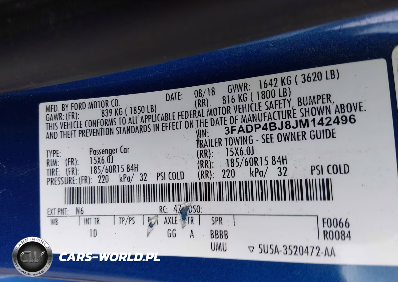 FORD FIESTA SE VIN:3FADP4BJ8JM142496 - 9