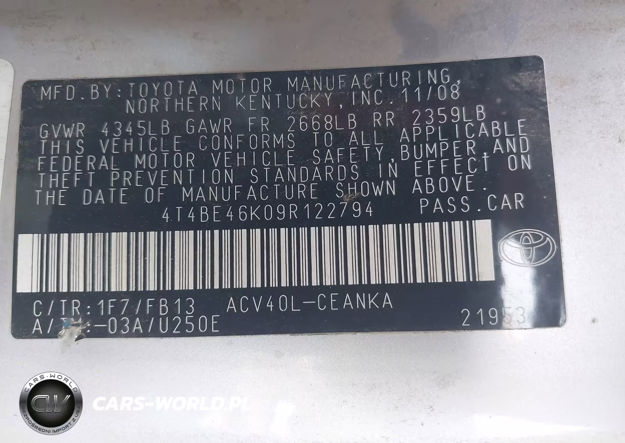 2009 Toyota Camry Le VIN:4T4BE46K09R122794 - 9