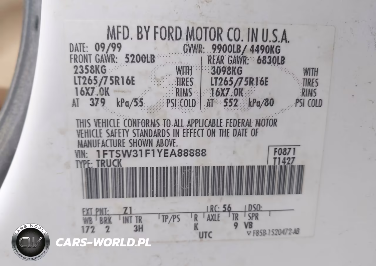 2000 Ford F-350 Lariat-Xl-Xlt VIN:1FTSW31F1YEA88888 - 9