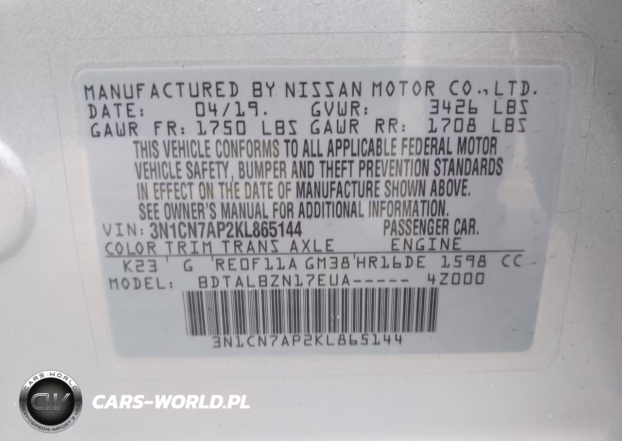 2019 Nissan Versa 1.6 Sv VIN:3N1CN7AP2KL865144 - 9