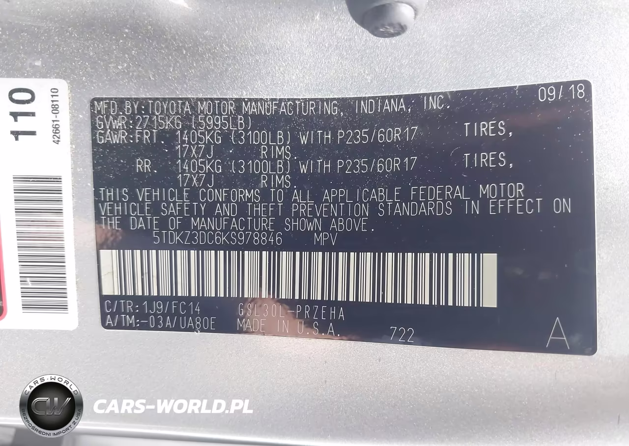2019 Toyota Sienna Le 8 Passenger VIN:5TDKZ3DC6KS978846 - 9