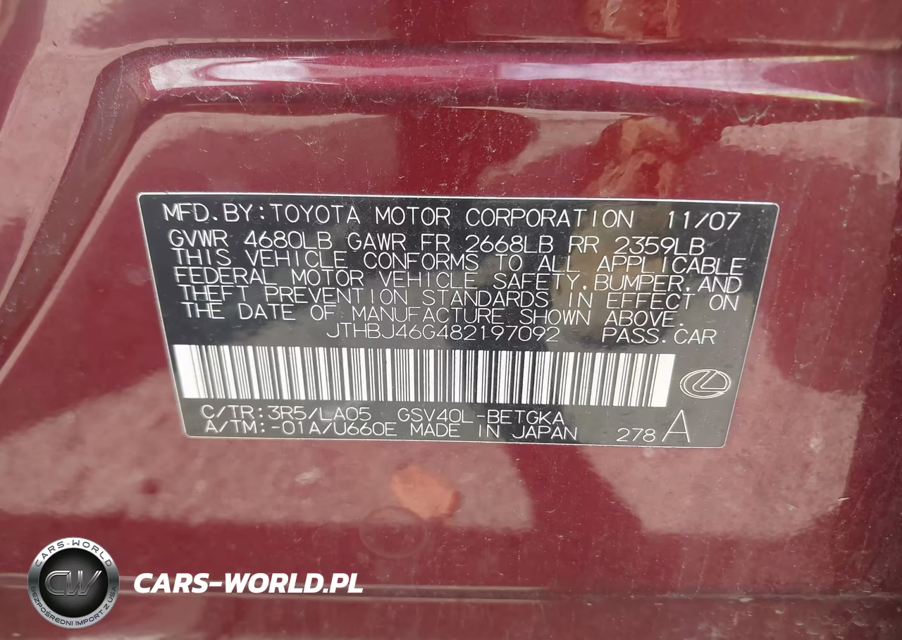 2008 Lexus Es 350 VIN:JTHBJ46G482197092 - 9