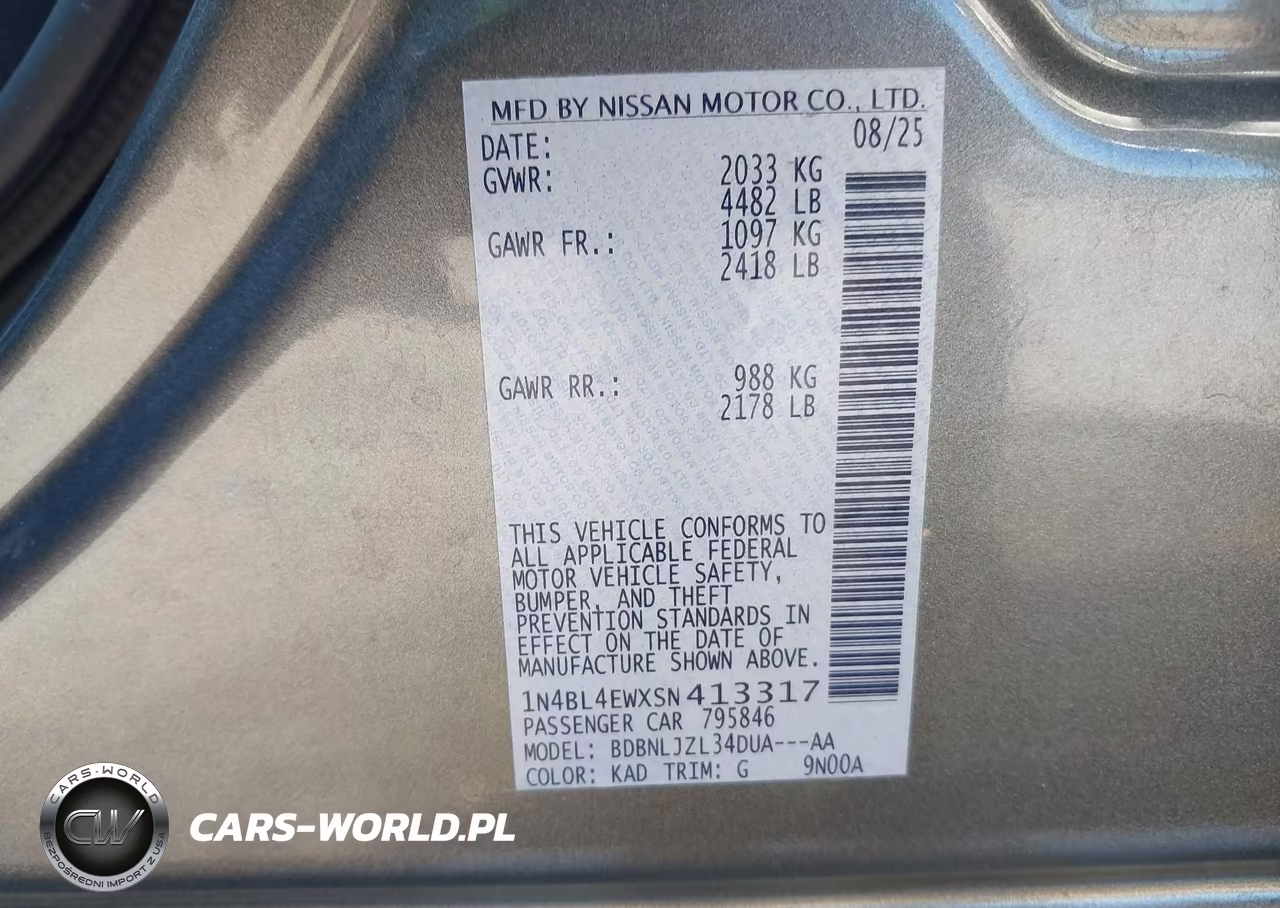 2025 Nissan Altima Sl Awd VIN:1N4BL4EWXSN413317 - 9