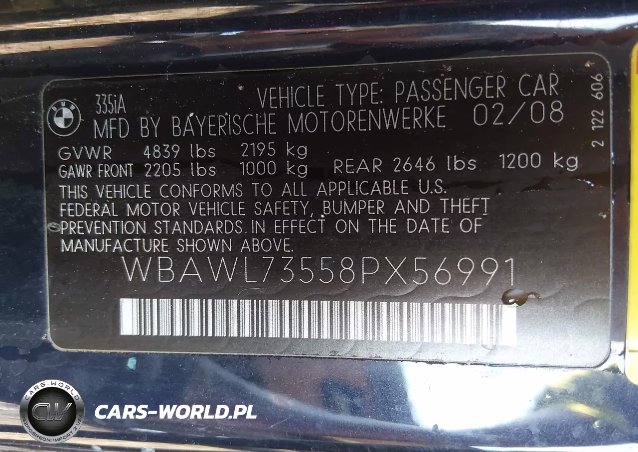 2008 BMW 335 I VIN:WBAWL73558PX56991 - 9