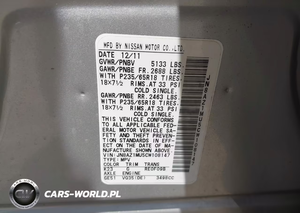 2012 Nissan Murano S VIN:JN8AZ1MU5CW108147 - 9