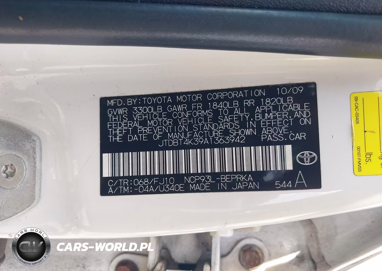 2010 Toyota Yaris VIN:JTDBT4K39A1363942 - 9