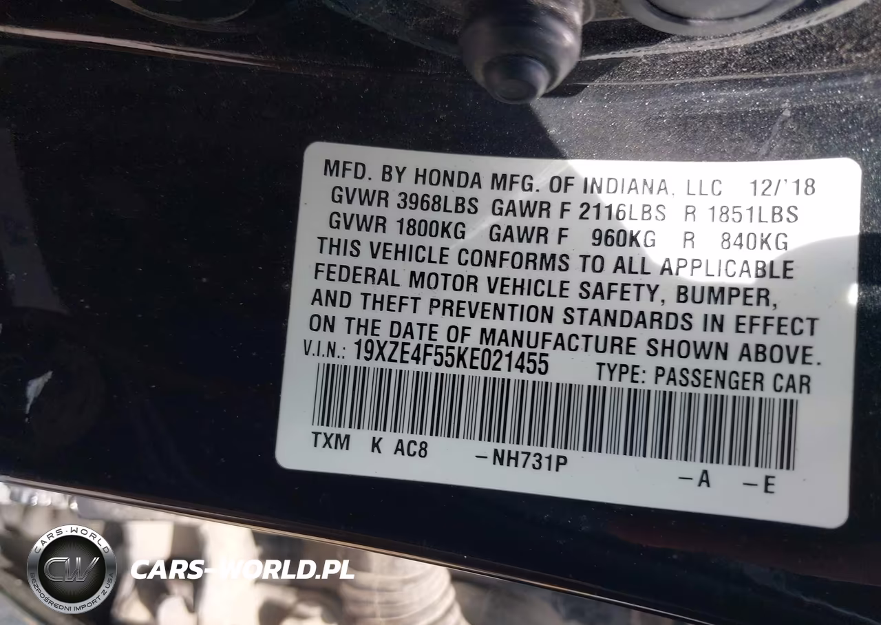 2019 Honda Insight Ex VIN:19XZE4F55KE021455 - 9