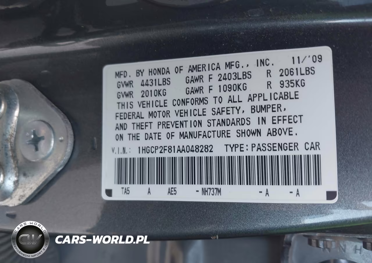 2010 Honda Accord 2.4 Ex-L VIN:1HGCP2F81AA048282 - 9