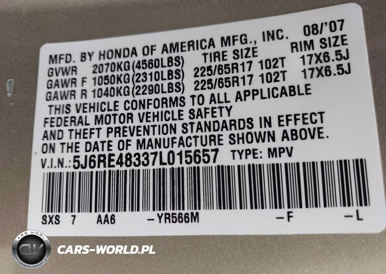 2007 Honda Cr-V Lx VIN:5J6RE48337L015657 - 9