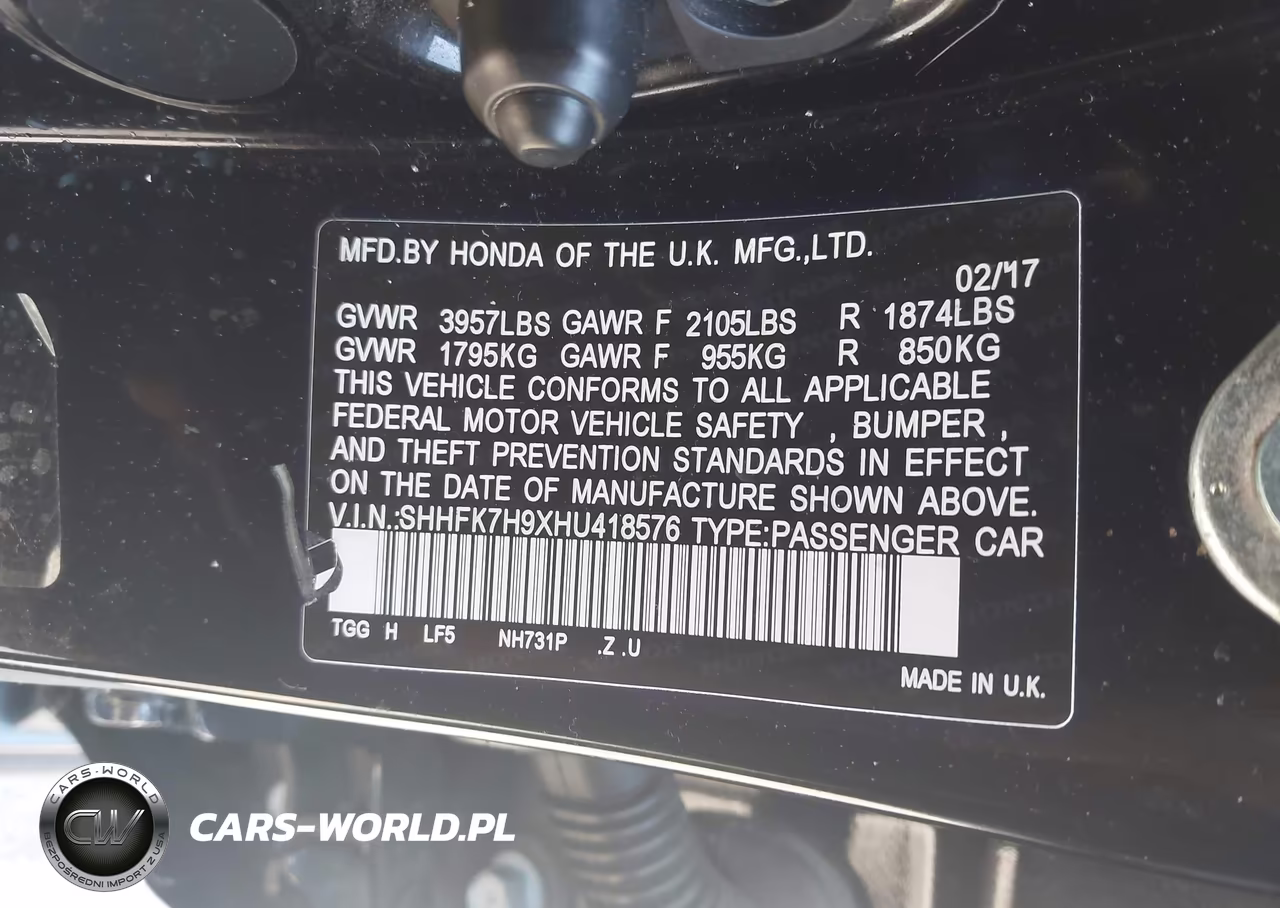 2017 Honda Civic Sport Touring VIN:SHHFK7H9XHU418576 - 9