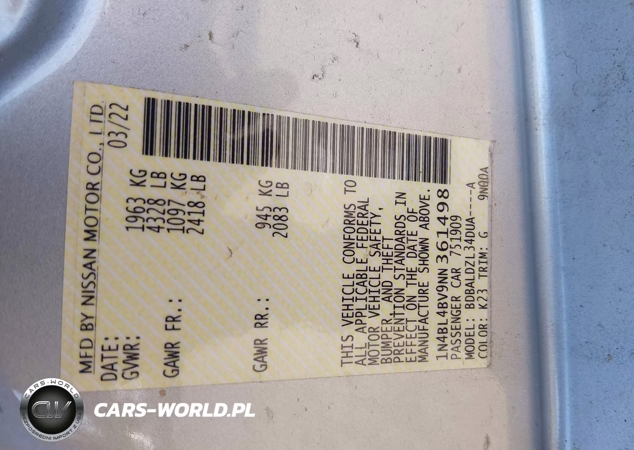 2022 Nissan Altima S Fwd VIN:1N4BL4BV9NN361498 - 9