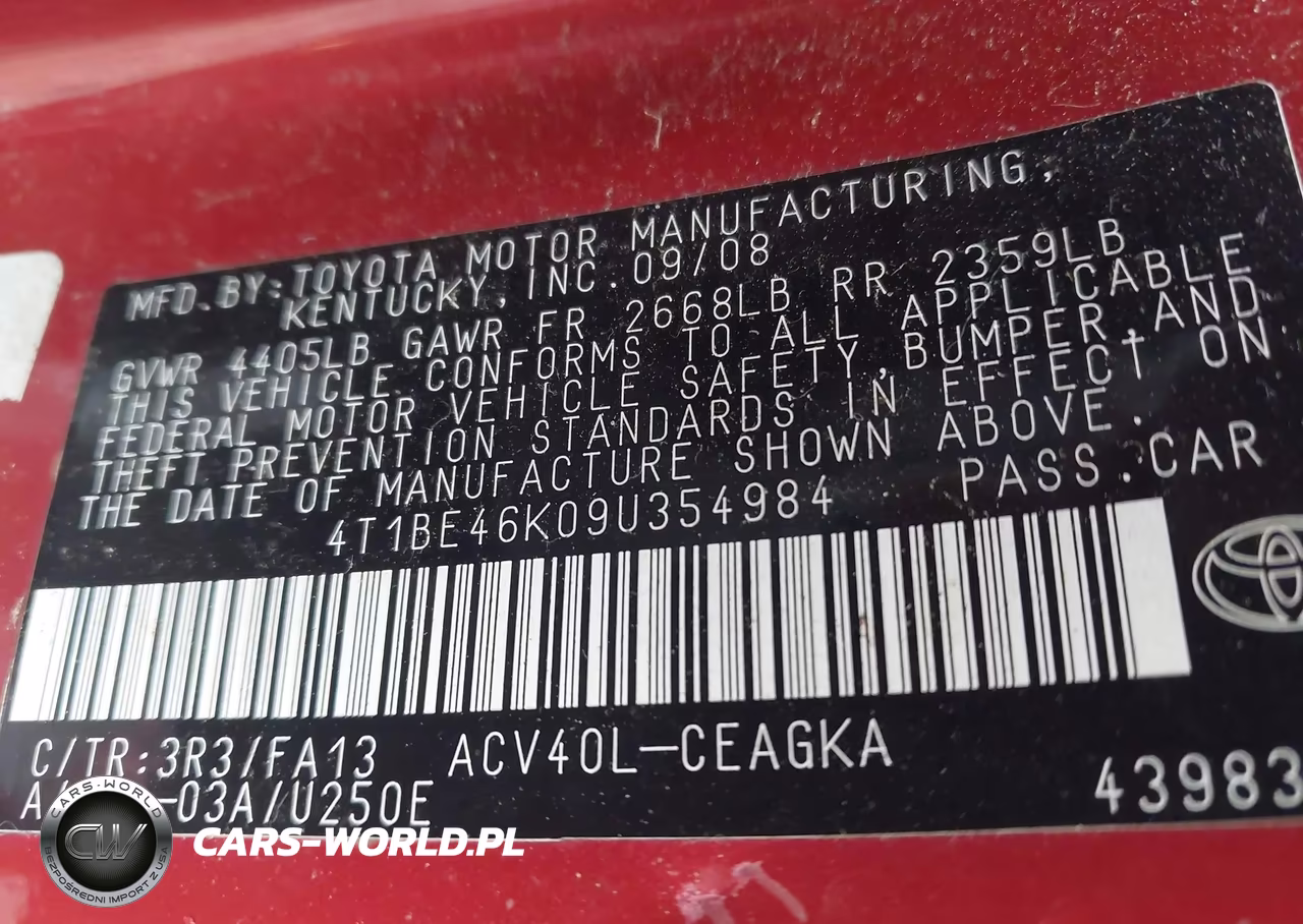 2009 Toyota Camry Xle VIN:4T1BE46K09U354984 - 9