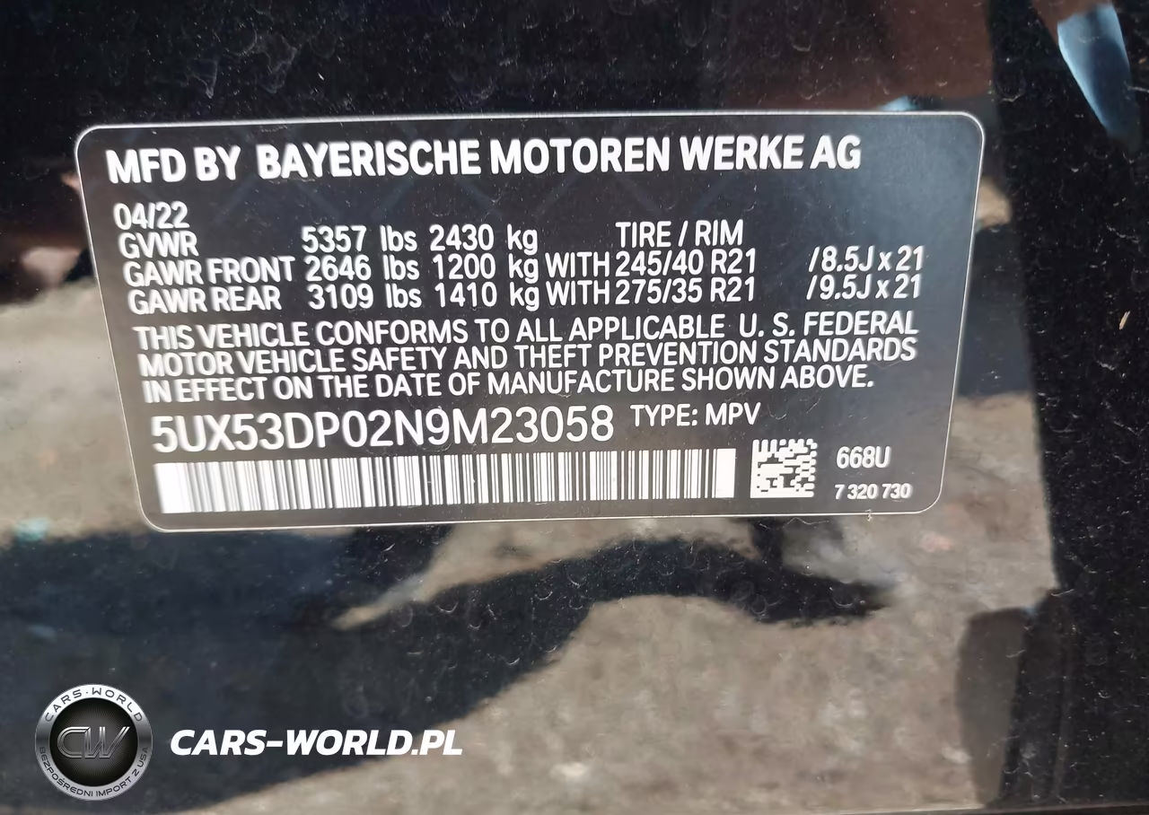 2022 BMW X3 xDrive30I VIN:5UX53DP02N9M23058 - 9