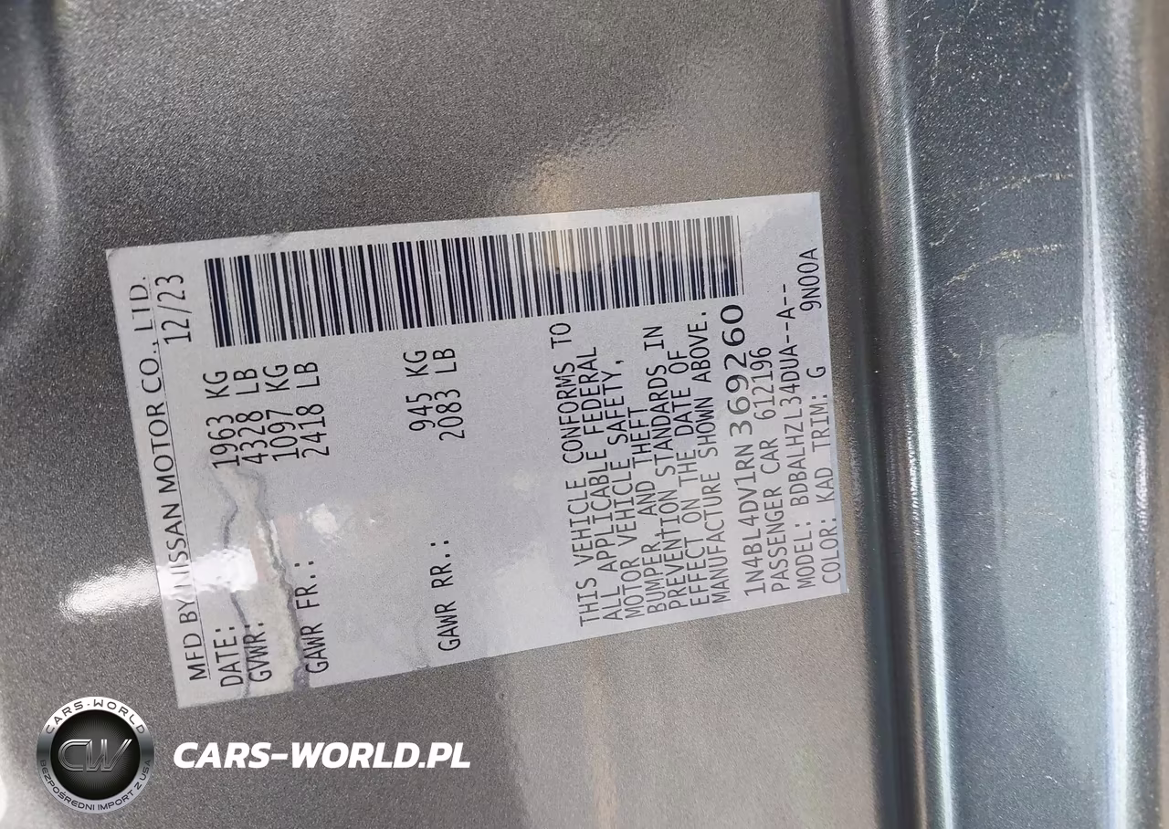 2024 Nissan Altima Sv Fwd VIN:1N4BL4DV1RN369260 - 9