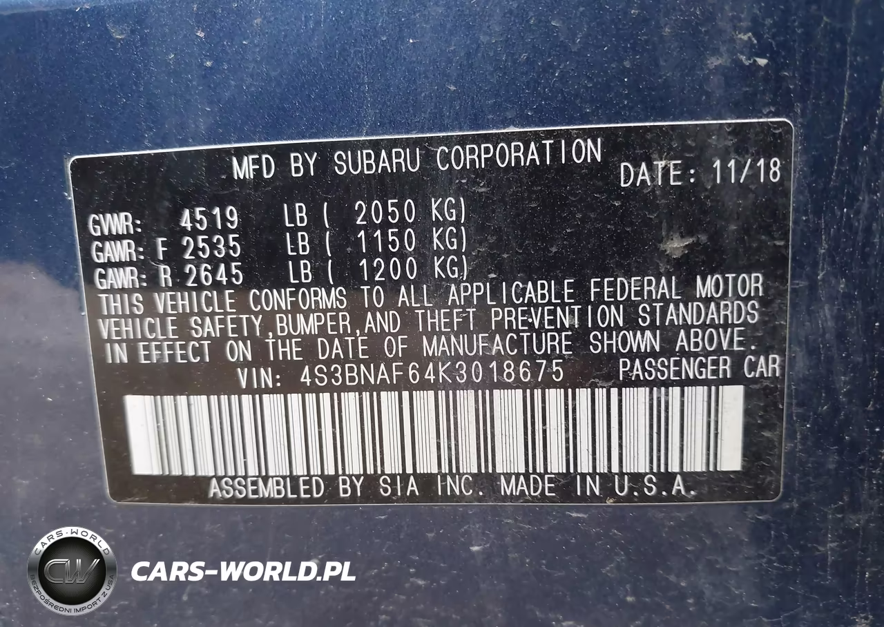 2019 Subaru Legacy 2.5I Premium VIN:4S3BNAF64K3018675 - 9
