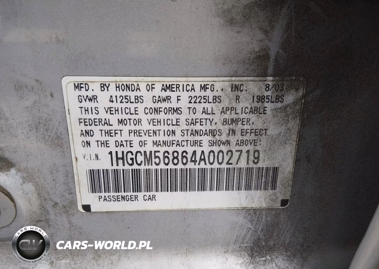 2004 Honda Accord 2.4 Ex VIN:1HGCM56864A002719 - 9
