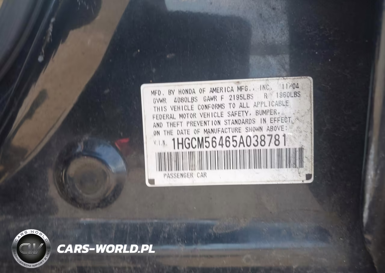 2005 Honda Accord 2.4 Lx VIN:1HGCM56465A038781 - 9