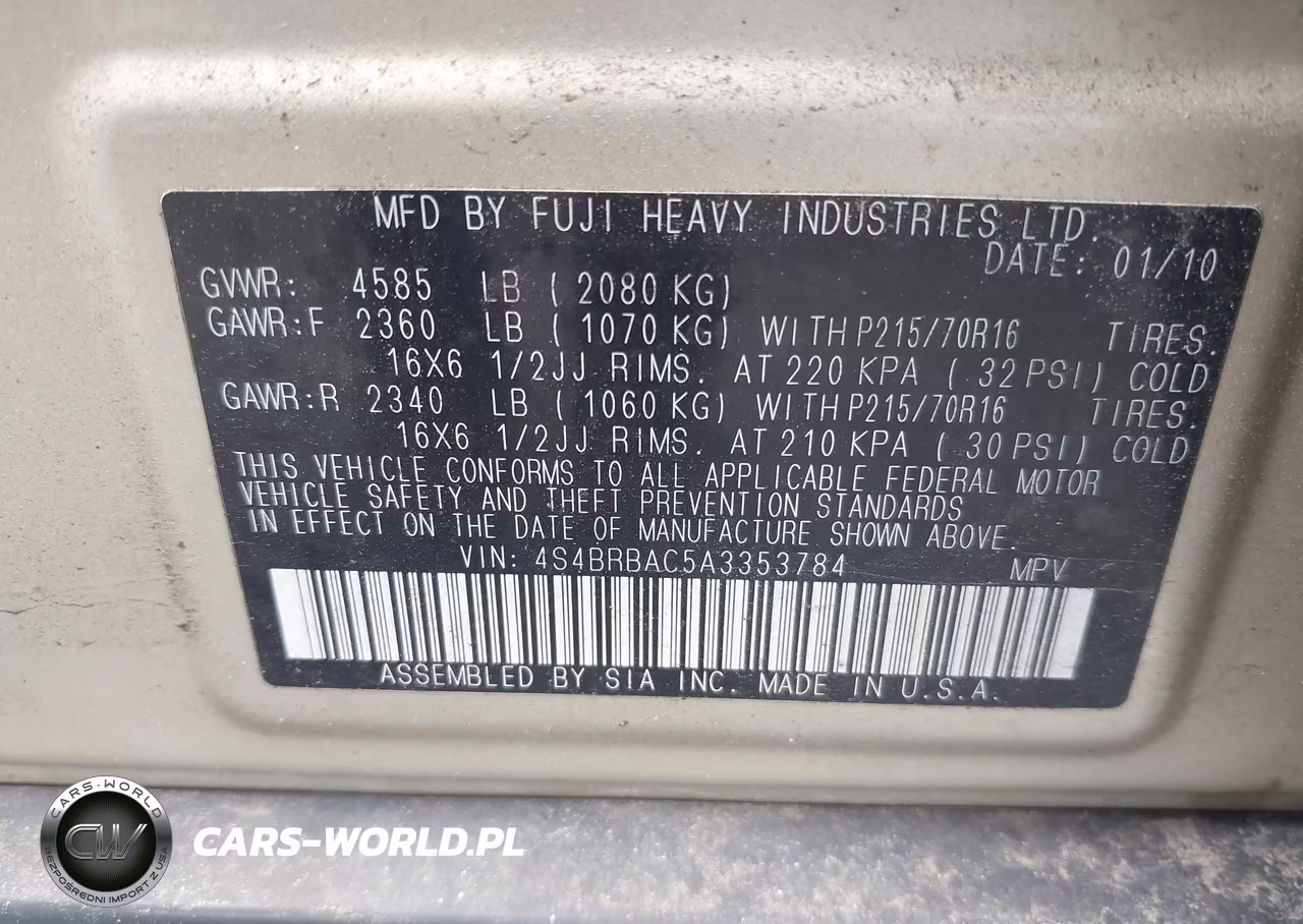 2010 Subaru Outback 2.5I VIN:4S4BRBAC5A3353784 - 9