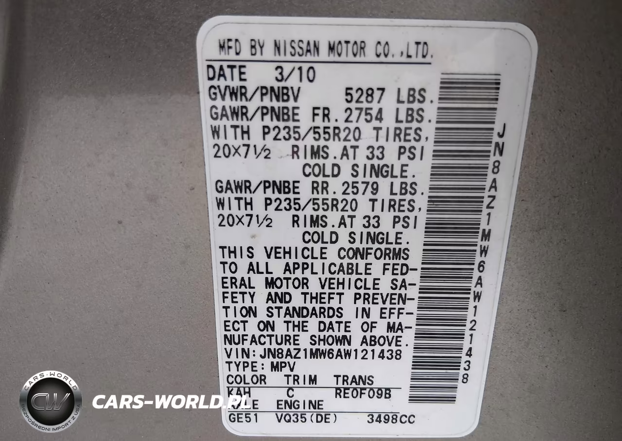 2010 Nissan Murano Le VIN:JN8AZ1MW6AW121438 - 9