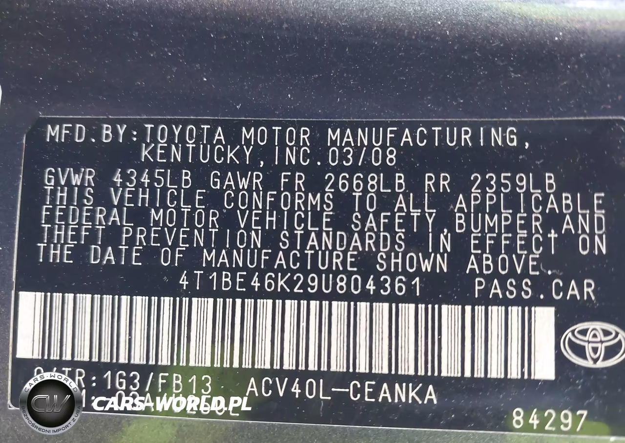 2009 Toyota Camry Le VIN:4T1BE46K29U804361 - 9