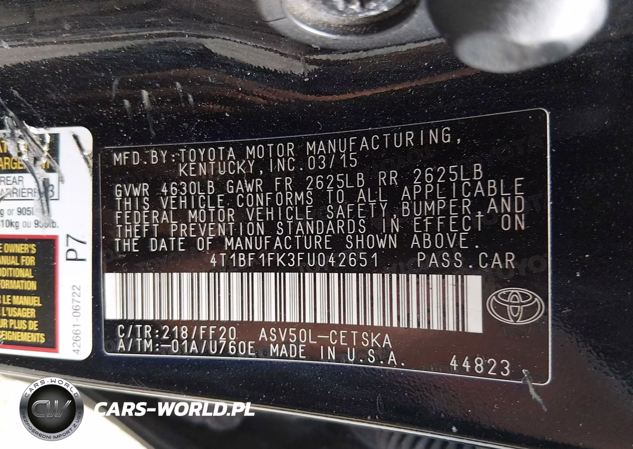 2015 Toyota Camry Se VIN:4T1BF1FK3FU042651 - 9