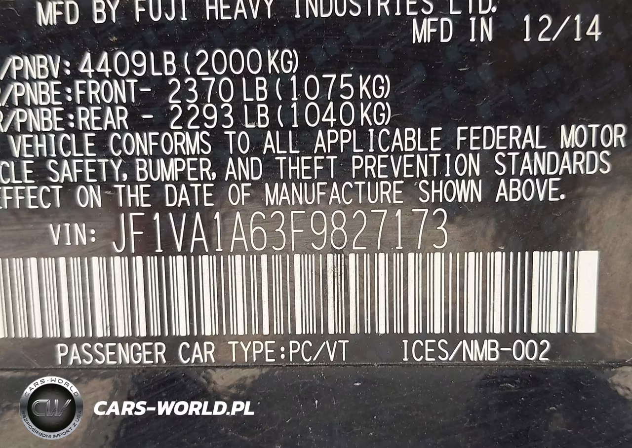 2015 Subaru Wrx VIN:JF1VA1A63F9827173 - 9