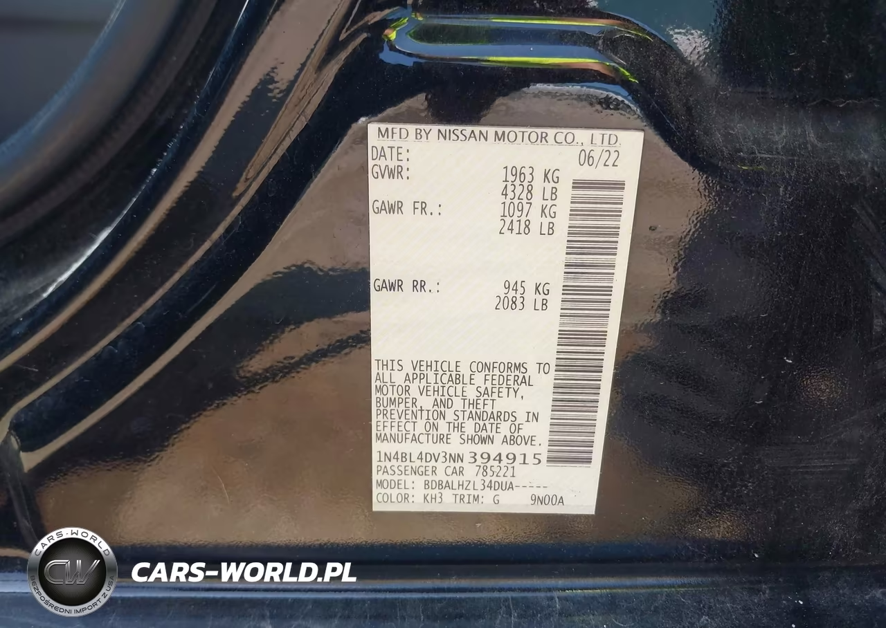 2022 Nissan Altima Sv Fwd VIN:1N4BL4DV3NN394915 - 9