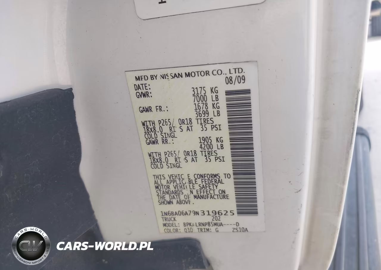 2009 Nissan Titan Xe VIN:1N6BA06A79N319625 - 9
