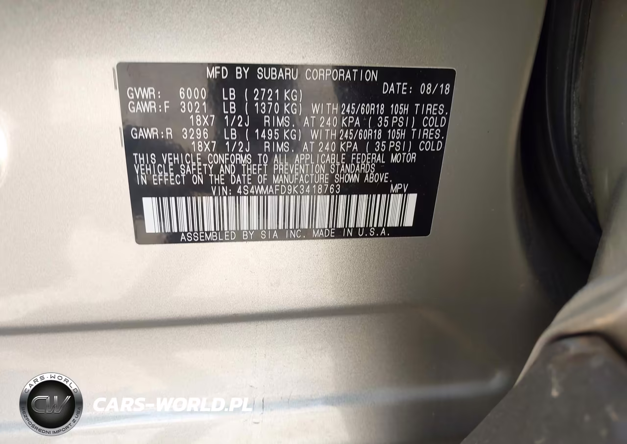 2019 Subaru Ascent Premium VIN:4S4WMAFD9K3418763 - 9